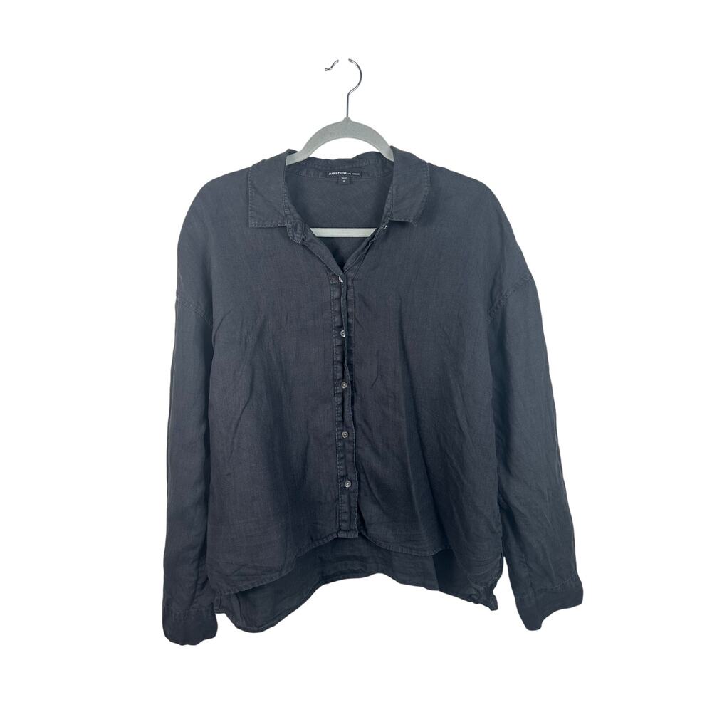 James Perse Black 100% Linen Button Down Boxy Shirt Size Medium/2 EUC